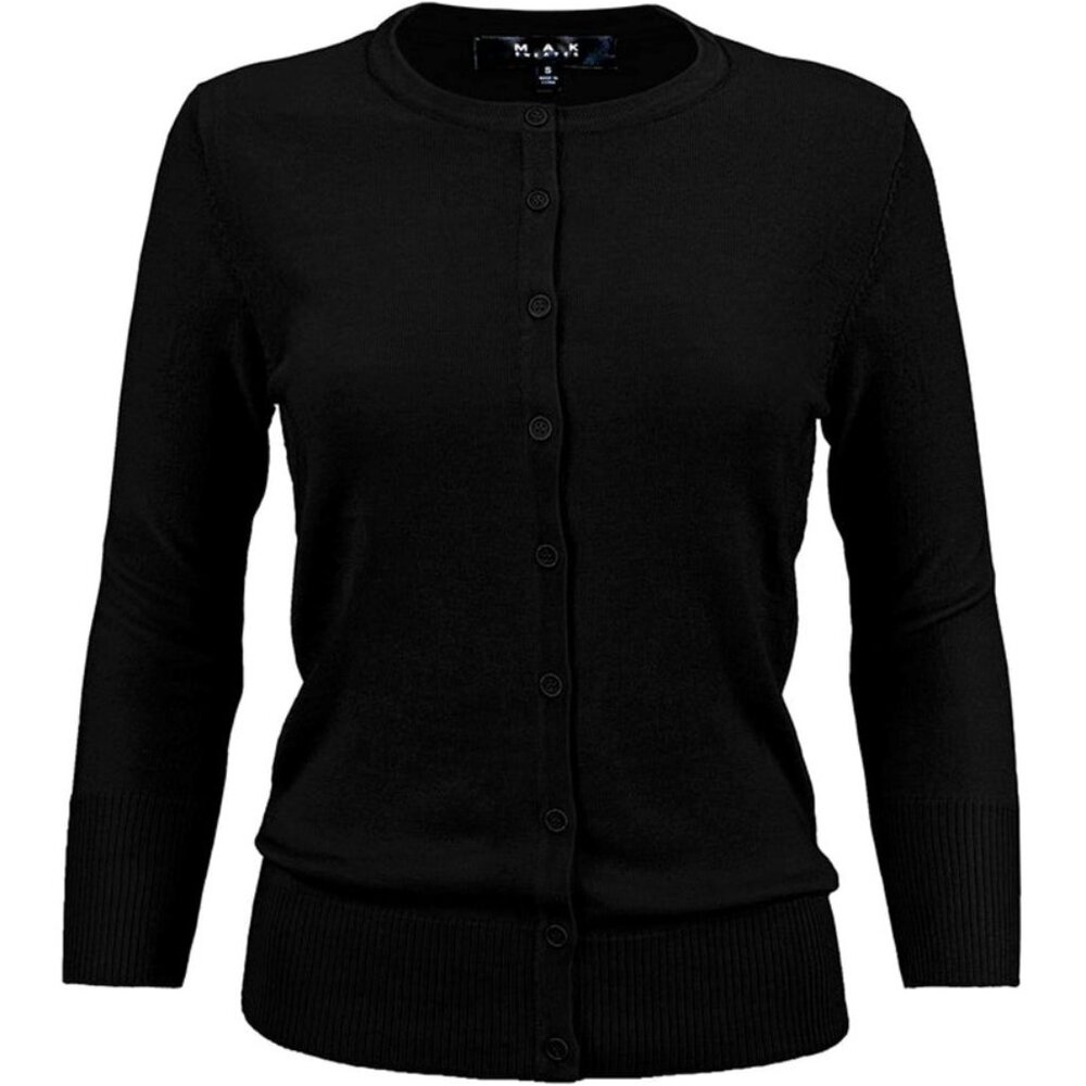 Plus Size Women's 3/4 Sleeve Crewneck Cardigan